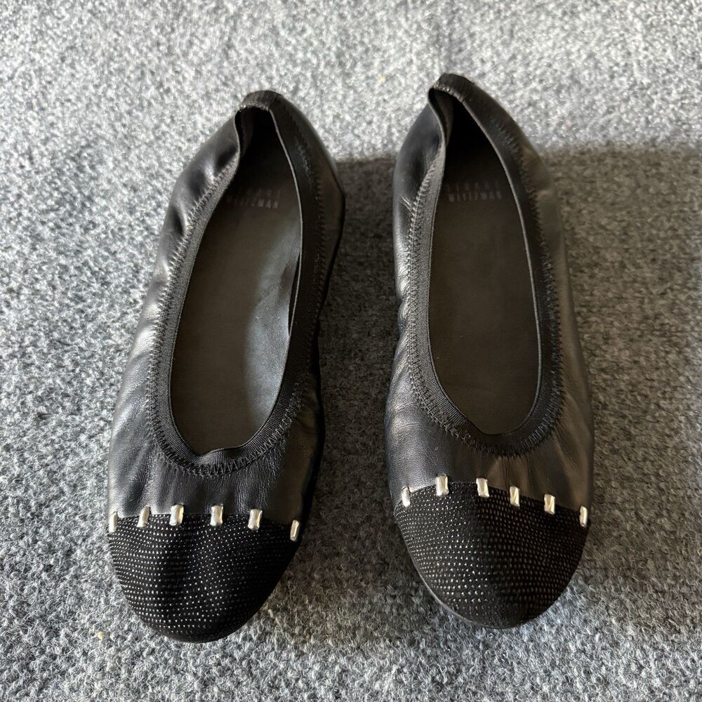 Stuart Weitzman Black Studded Cap Toe Slip-On Ballet Flat Leather Women's 7.5M - Picture 7 of 11